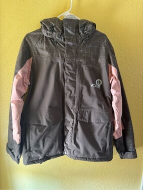 Volcom Women’s Two-Tone Hooded Snowboarding Jacket - Gray with Pink Accents